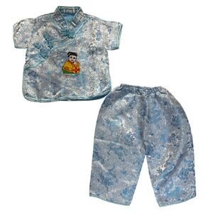Little girls traditional costumes size 2T - 3T Blue Silky Shiny short sleeve